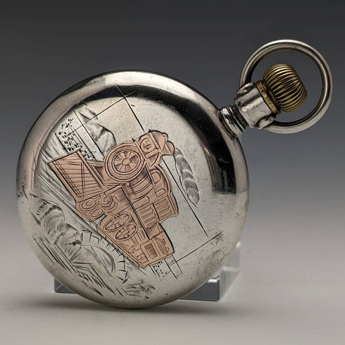 1920 年左右古董歐米茄懷錶銀邊鐵路表做工精良